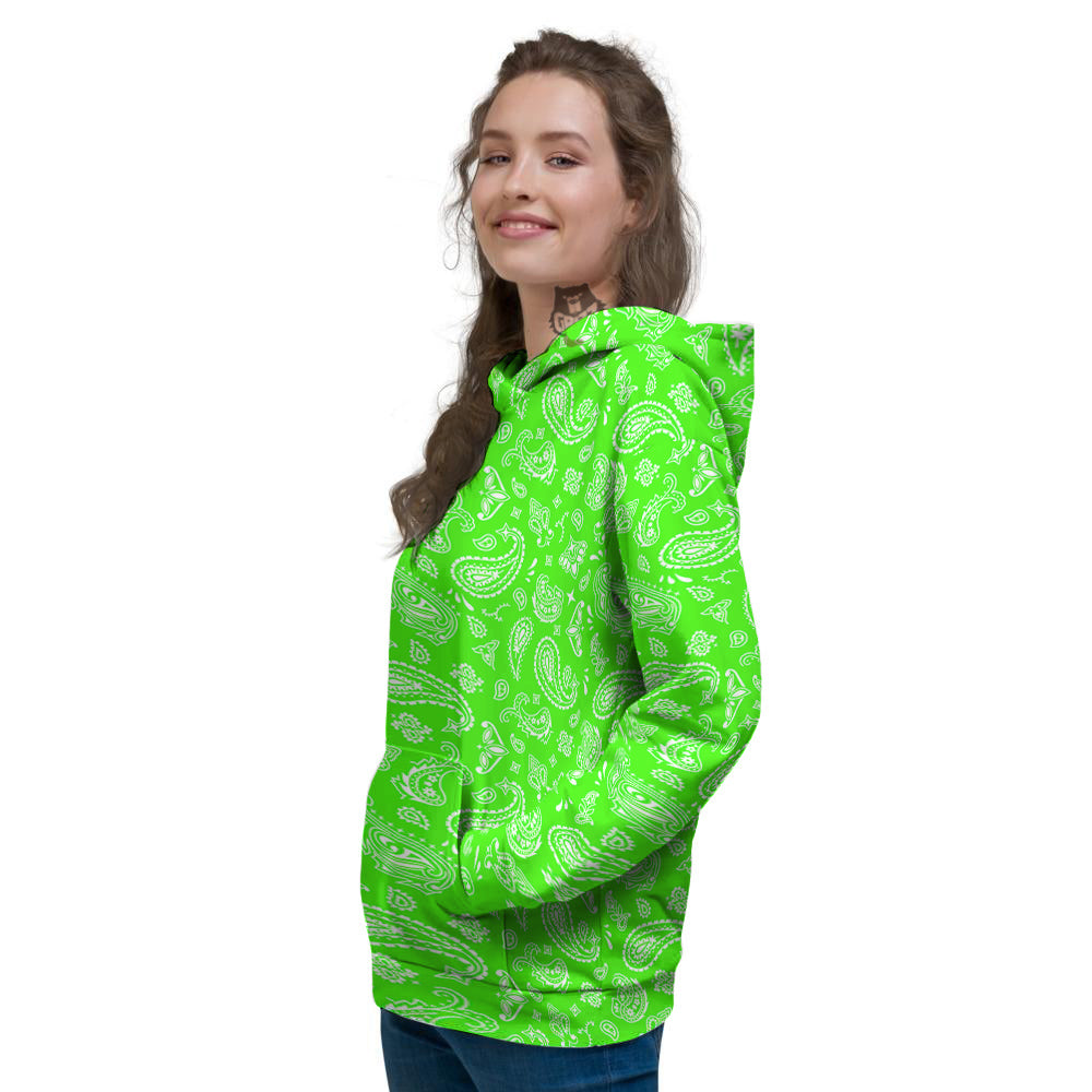 Green Neon Paisley Bandana Print Women's Hoodie-grizzshop