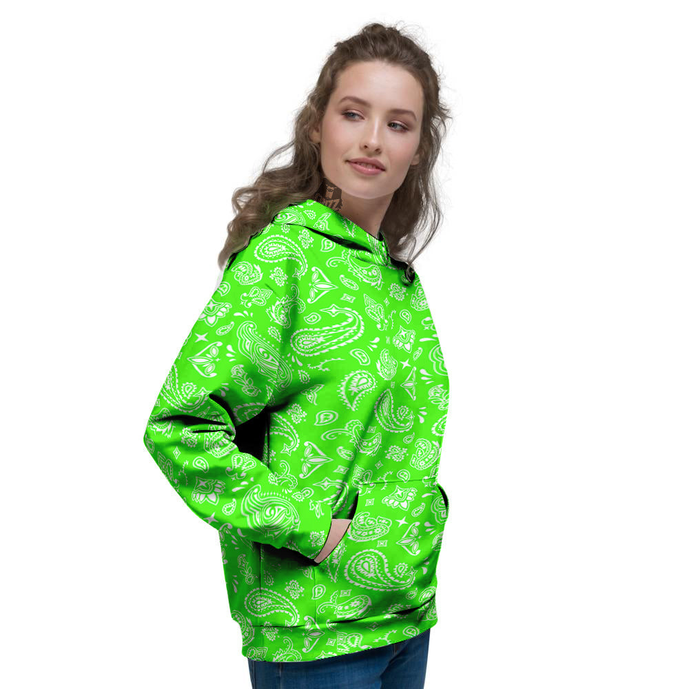 Green Neon Paisley Bandana Print Women's Hoodie-grizzshop