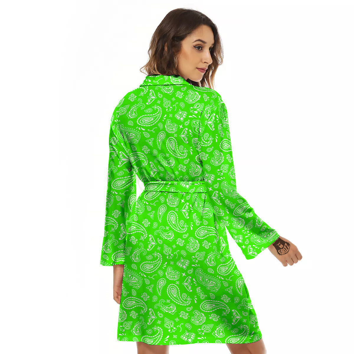 Green Neon Paisley Bandana Print Women's Robe-grizzshop