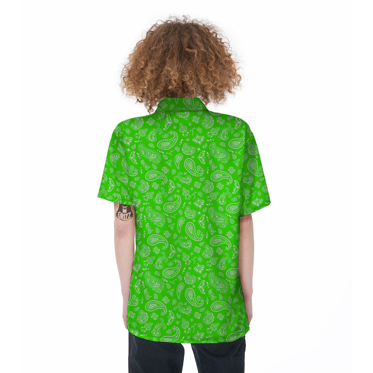 Green Neon Paisley Bandana Print Women's Short Sleeve Shirts-grizzshop