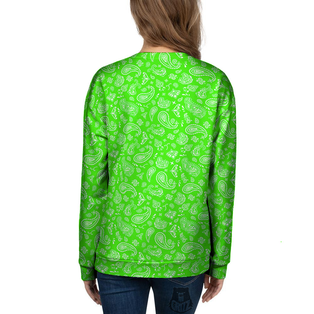 Green Neon Paisley Bandana Print Women's Sweatshirt-grizzshop