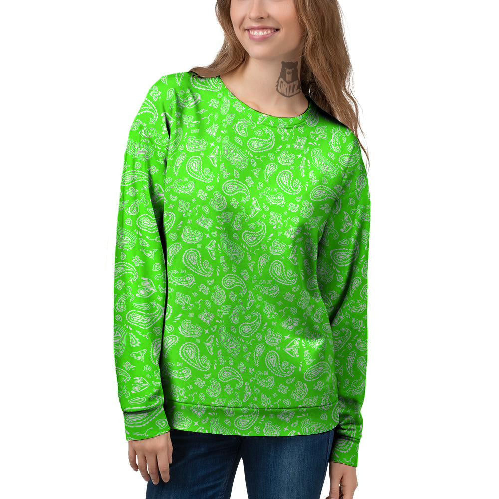 Green Neon Paisley Bandana Print Women's Sweatshirt-grizzshop