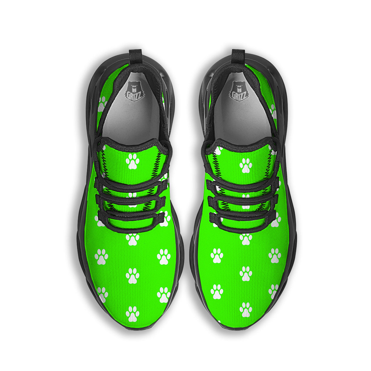 Green Neon Paw Print Black Running Shoes-grizzshop
