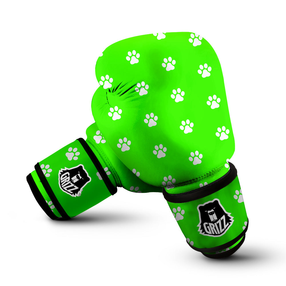 Green Neon Paw Print Boxing Gloves-grizzshop