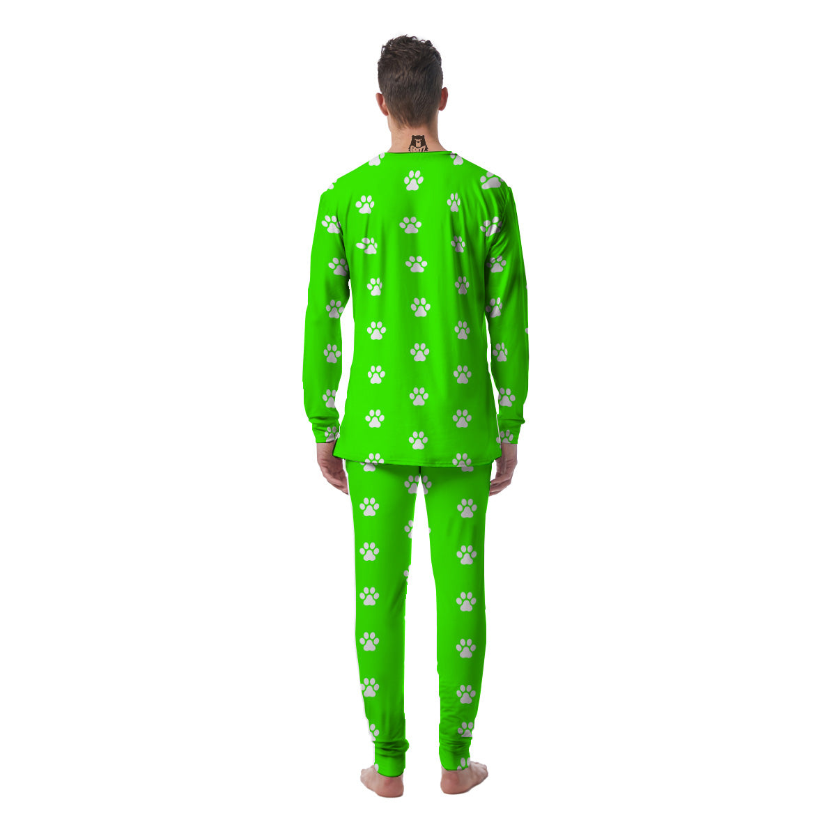 Green Neon Paw Print Men's Pajamas-grizzshop