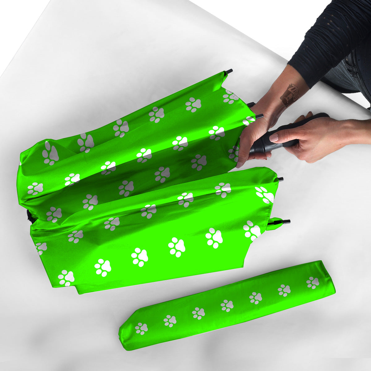 Green Neon Paw Print Umbrella-grizzshop