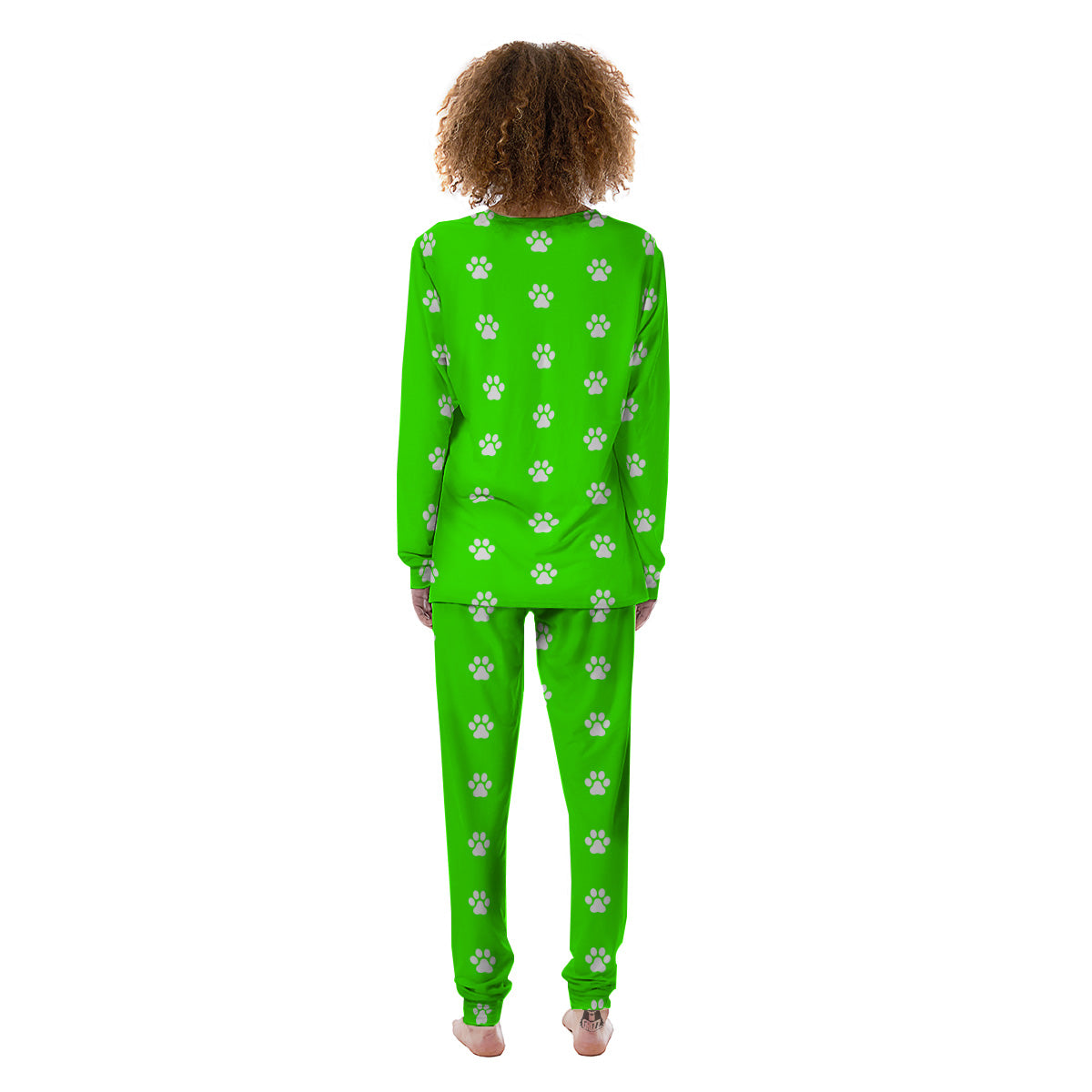 Green Neon Paw Print Women's Pajamas-grizzshop