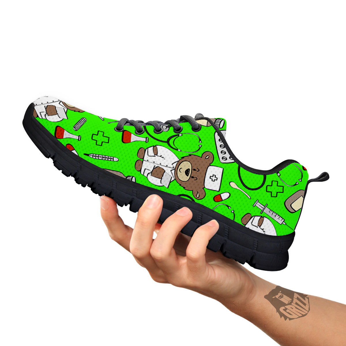Green Neon Teddy Bear Nurse - Sneakers-grizzshop