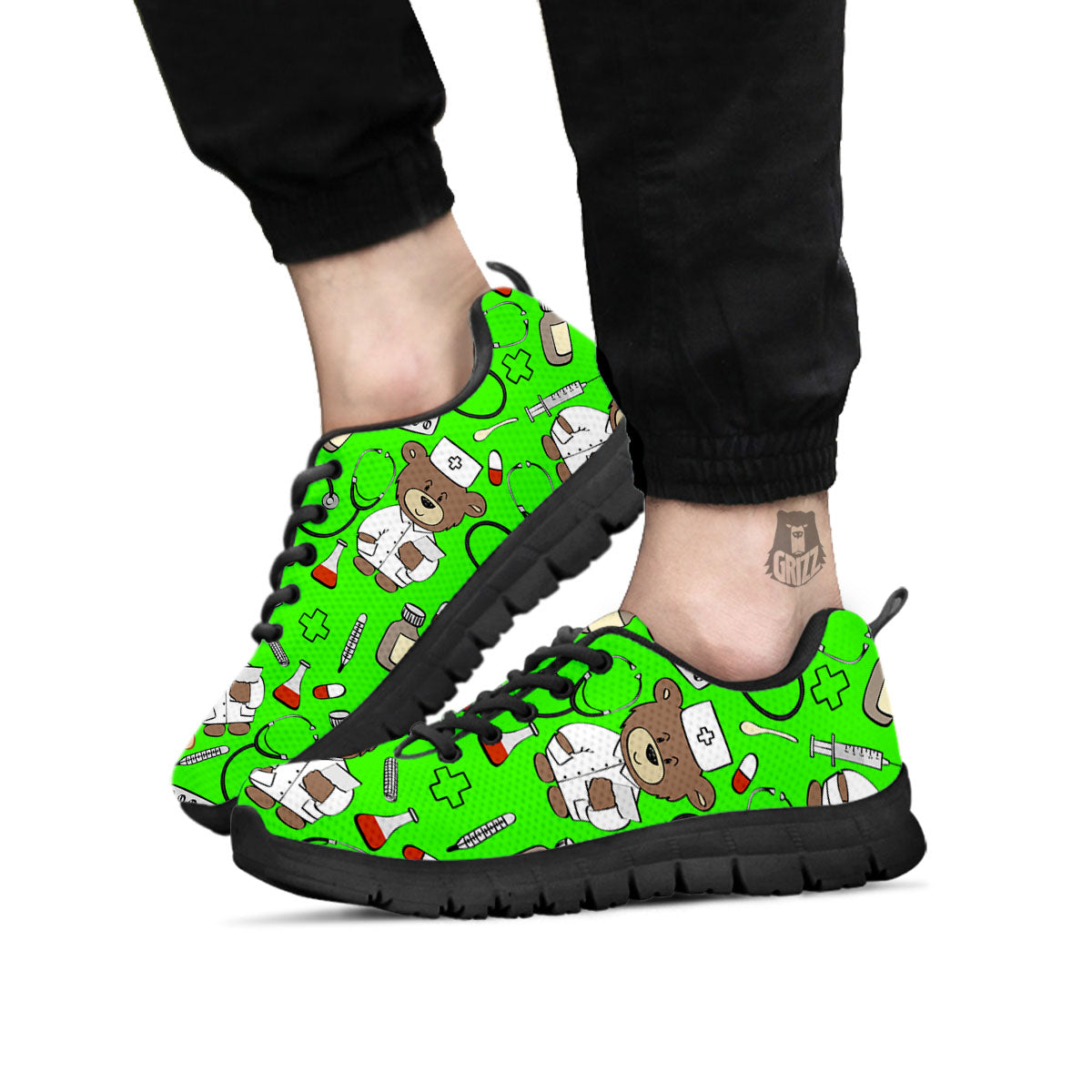 Green Neon Teddy Bear Nurse - Sneakers-grizzshop