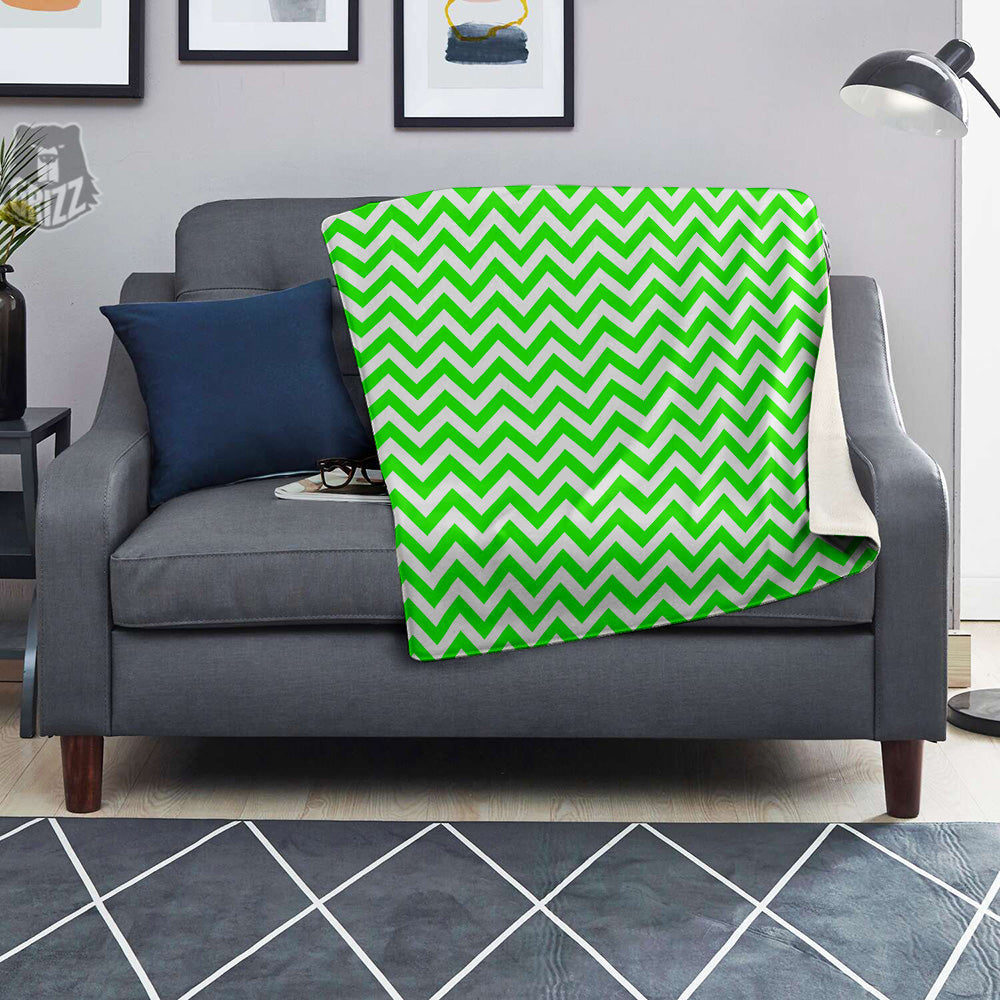 Green Neon Zigzag Print Pattern Blanket-grizzshop