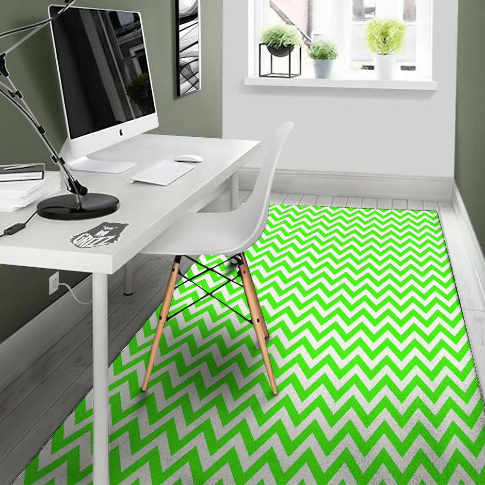 Green Neon Zigzag Print Pattern Floor Mat-grizzshop