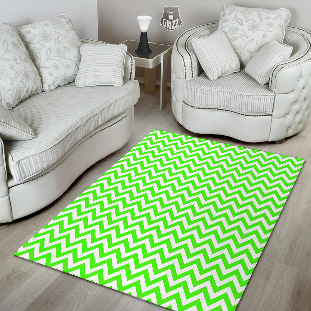 Green Neon Zigzag Print Pattern Floor Mat-grizzshop
