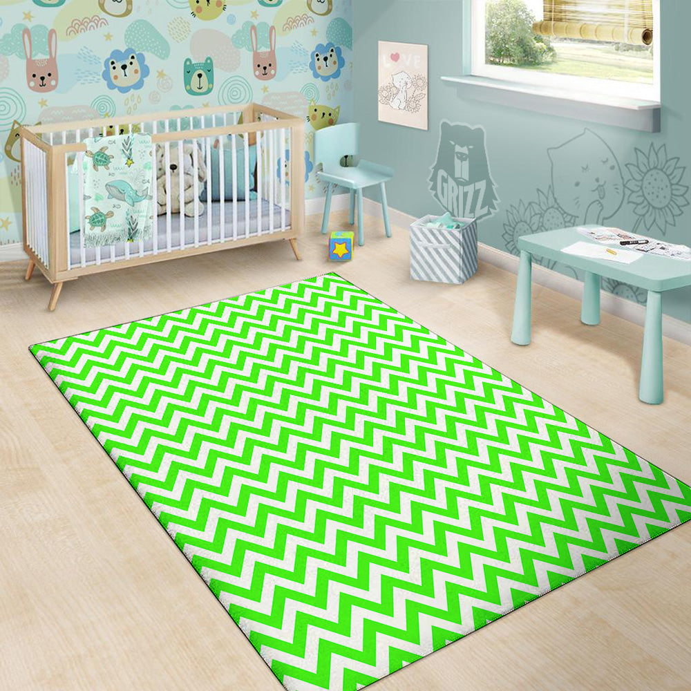 Green Neon Zigzag Print Pattern Floor Mat-grizzshop