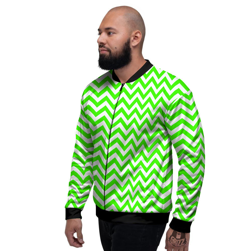 Green Neon Zigzag Print Pattern Men's Bomber Jacket-grizzshop