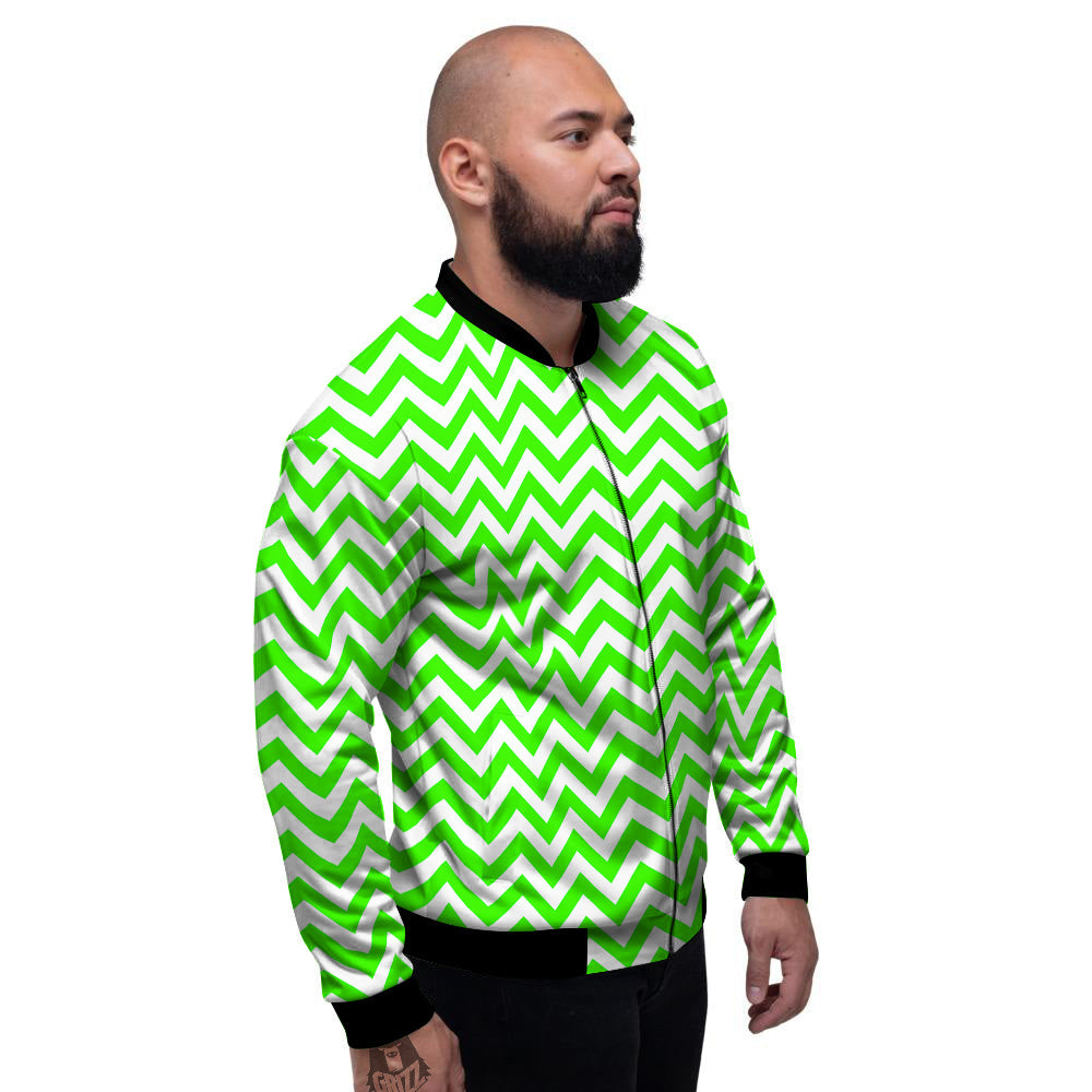 Green Neon Zigzag Print Pattern Men's Bomber Jacket-grizzshop