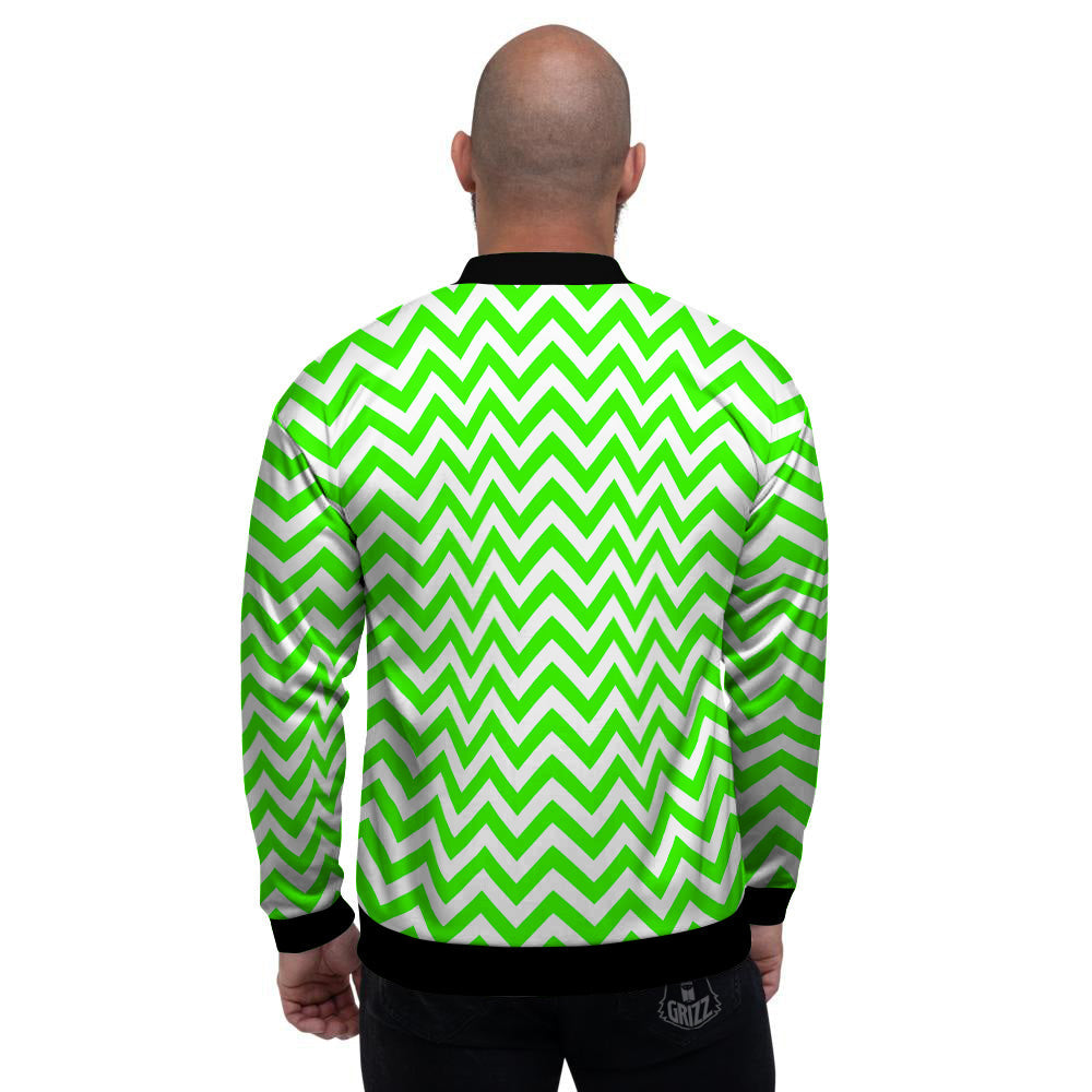 Green Neon Zigzag Print Pattern Men's Bomber Jacket-grizzshop