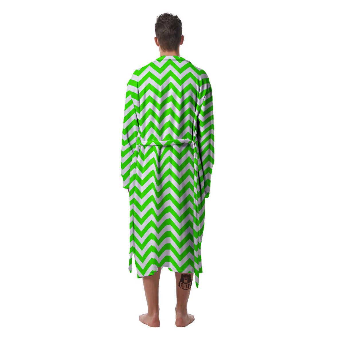Green Neon Zigzag Print Pattern Men's Robe-grizzshop