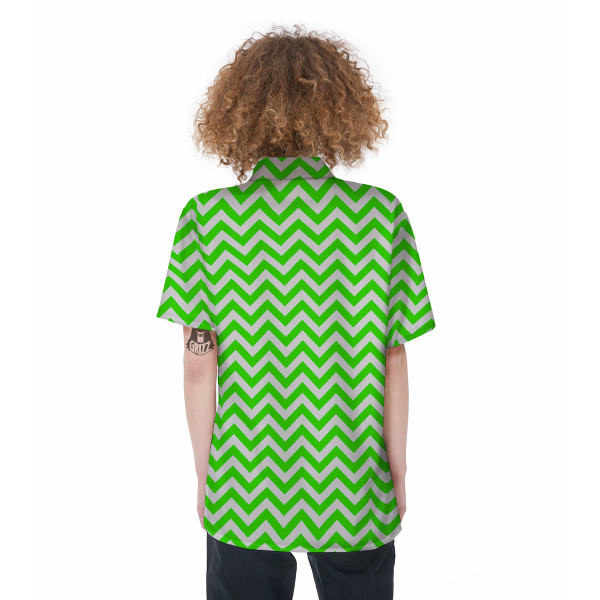 Green Neon Zigzag Print Pattern Women's Short Sleeve Shirts-grizzshop