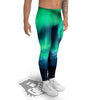 Green Northern Lights And Snowy Mountains Print Men's Leggings-grizzshop