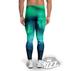 Green Northern Lights And Snowy Mountains Print Men's Leggings-grizzshop