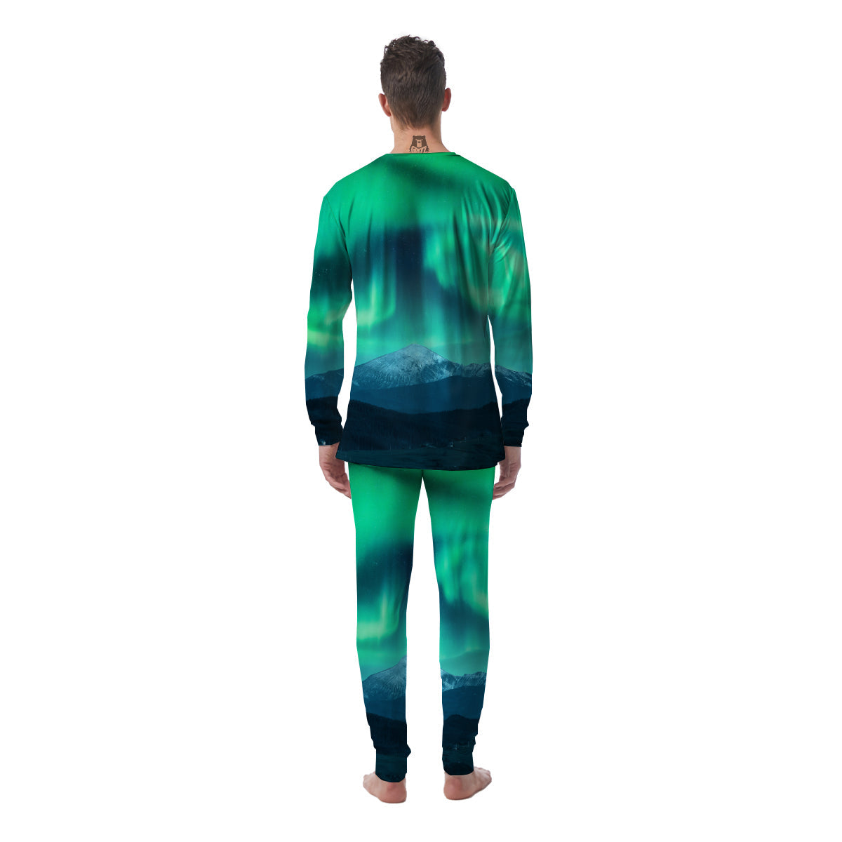 Green Northern Lights And Snowy Mountains Print Men's Pajamas-grizzshop