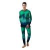 Green Northern Lights And Snowy Mountains Print Men's Pajamas-grizzshop