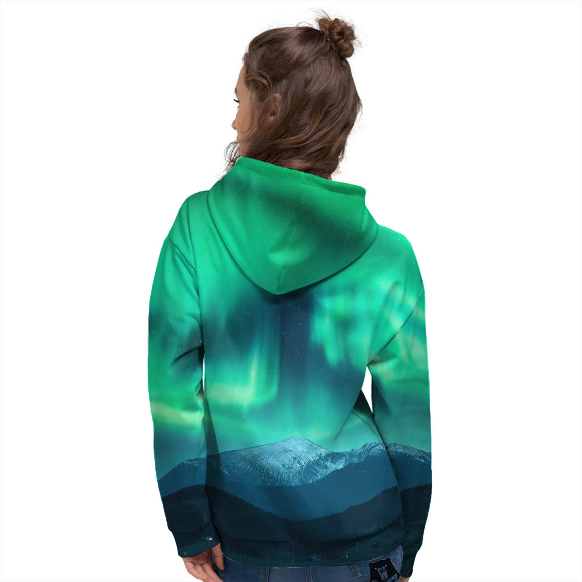 Green Northern Lights And Snowy Mountains Print Women's Hoodie-grizzshop