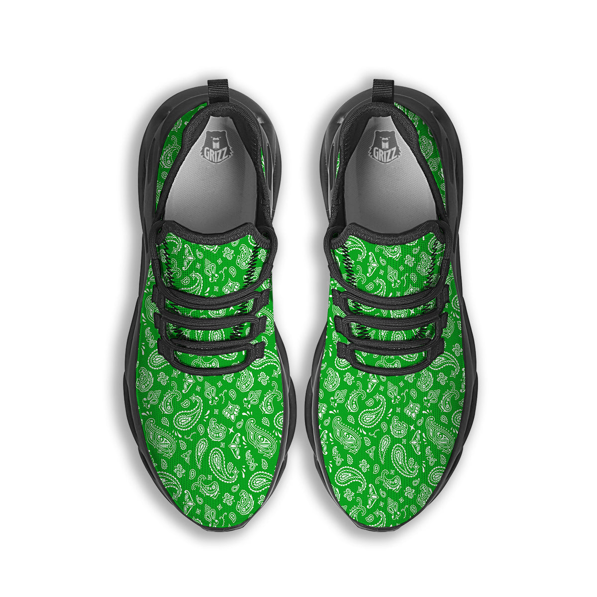 Green Paisley Bandana Print Black Running Shoes-grizzshop