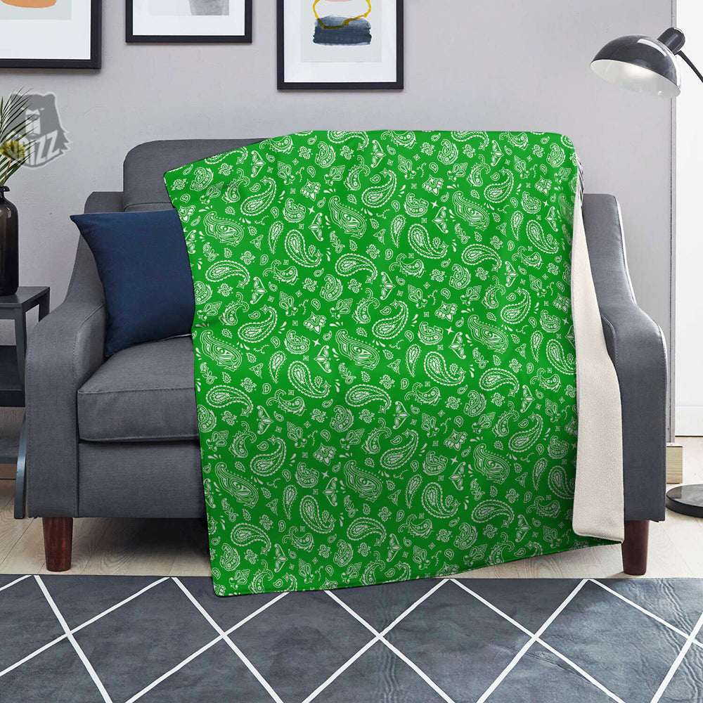 Green Paisley Bandana Print Blanket-grizzshop