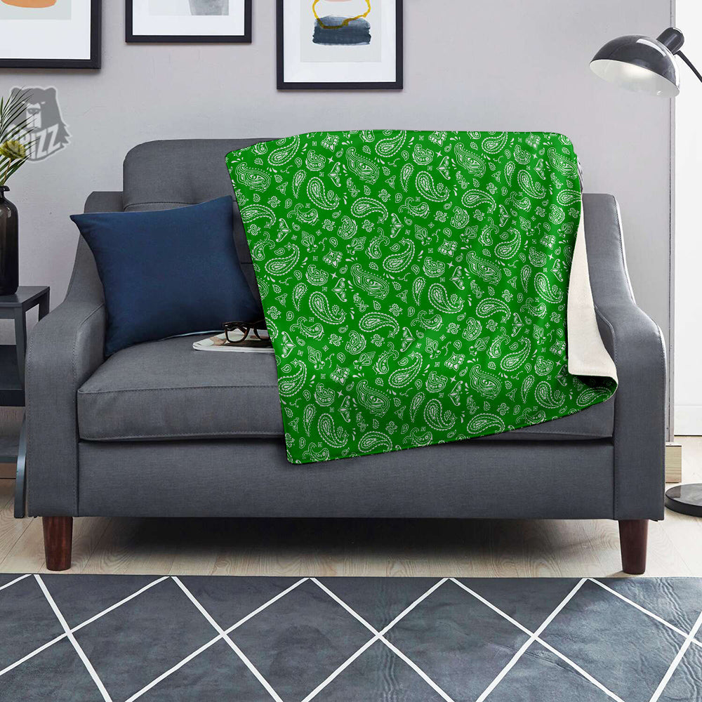 Green Paisley Bandana Print Blanket-grizzshop