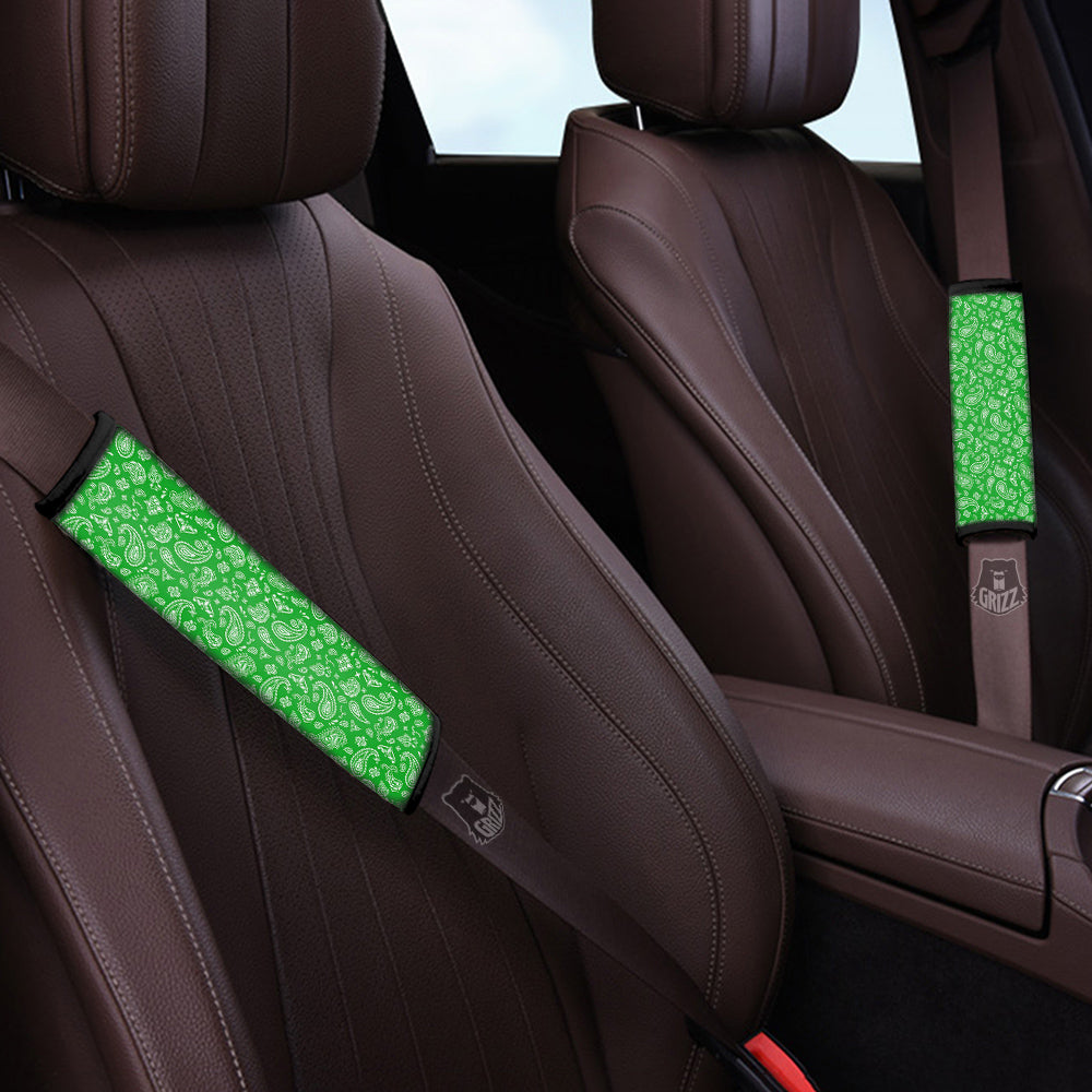 Green Paisley Bandana Print Car Seat Belt Cover-grizzshop