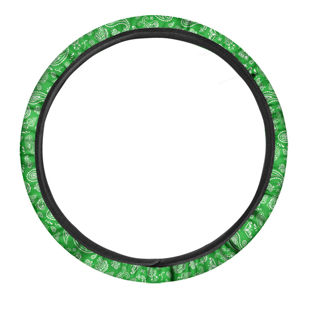 Green Paisley Bandana Print Car Steering Wheel Cover-grizzshop