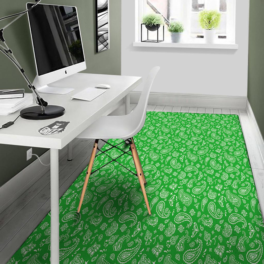 Green Paisley Bandana Print Floor Mat-grizzshop