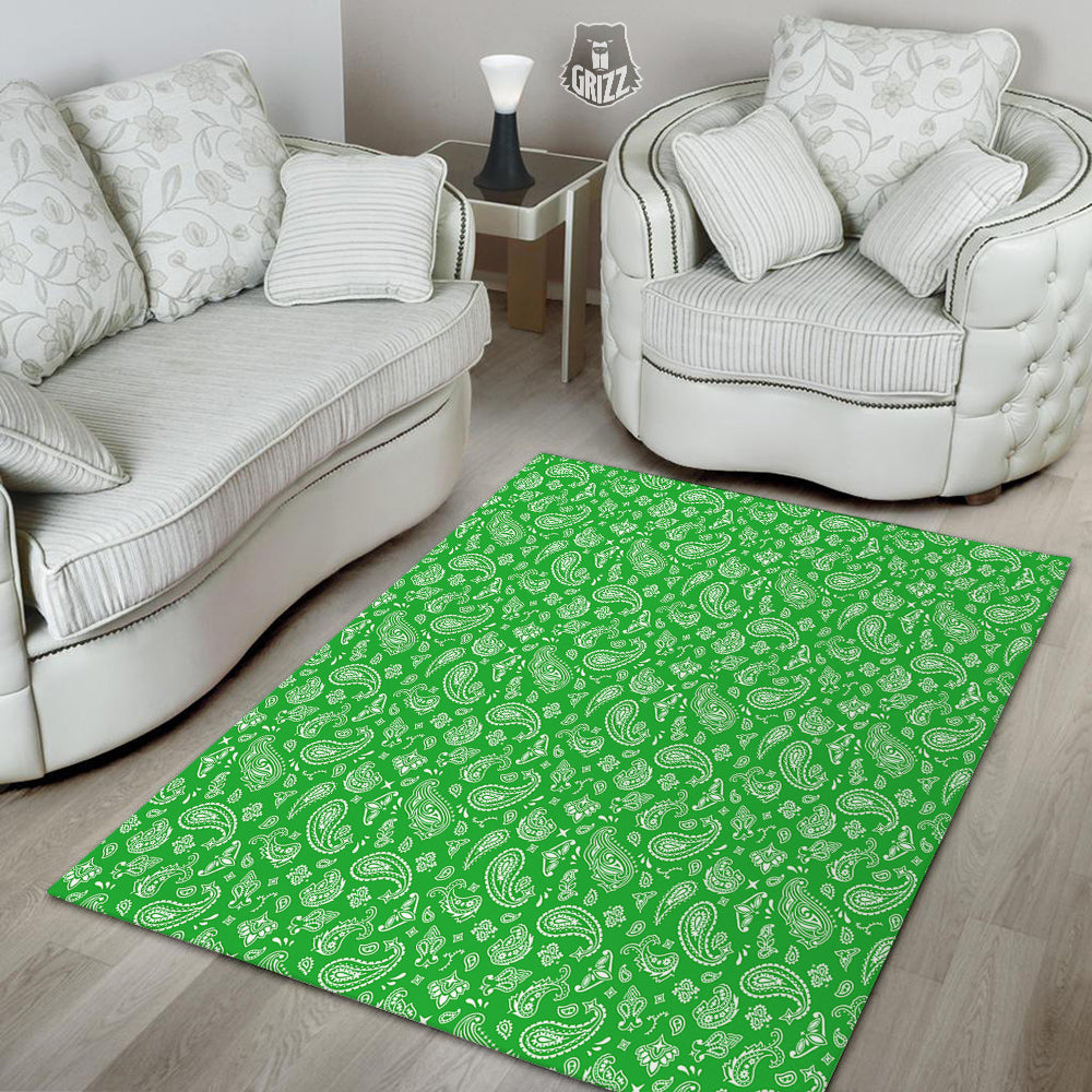 Green Paisley Bandana Print Floor Mat-grizzshop