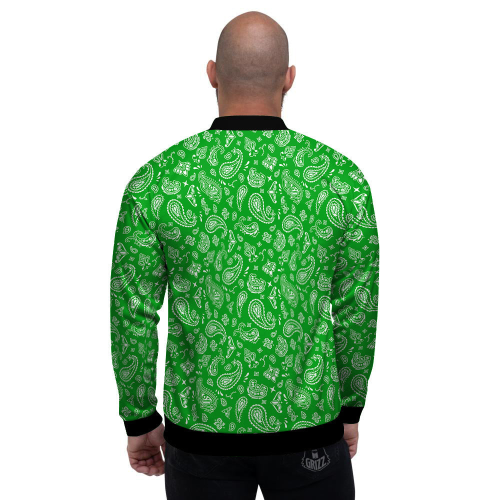 Green Paisley Bandana Print Men's Bomber Jacket-grizzshop