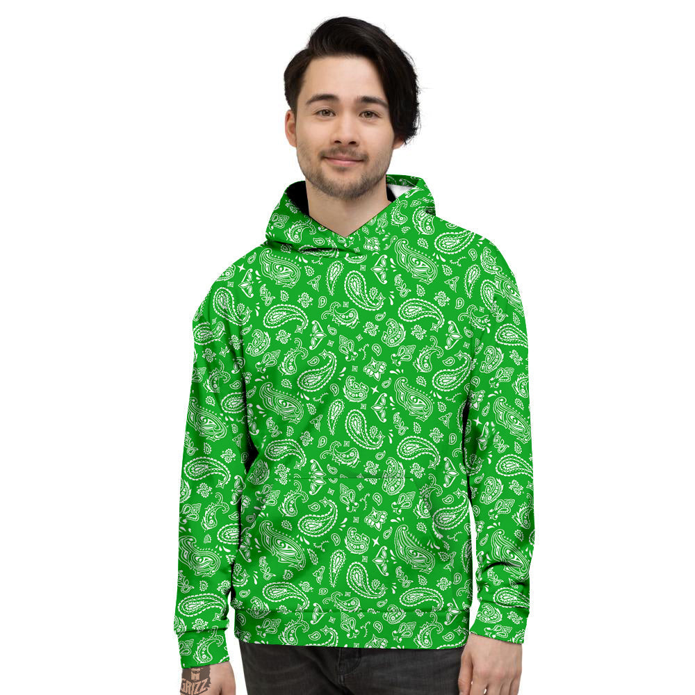 Green Paisley Bandana Print Men's Hoodie-grizzshop