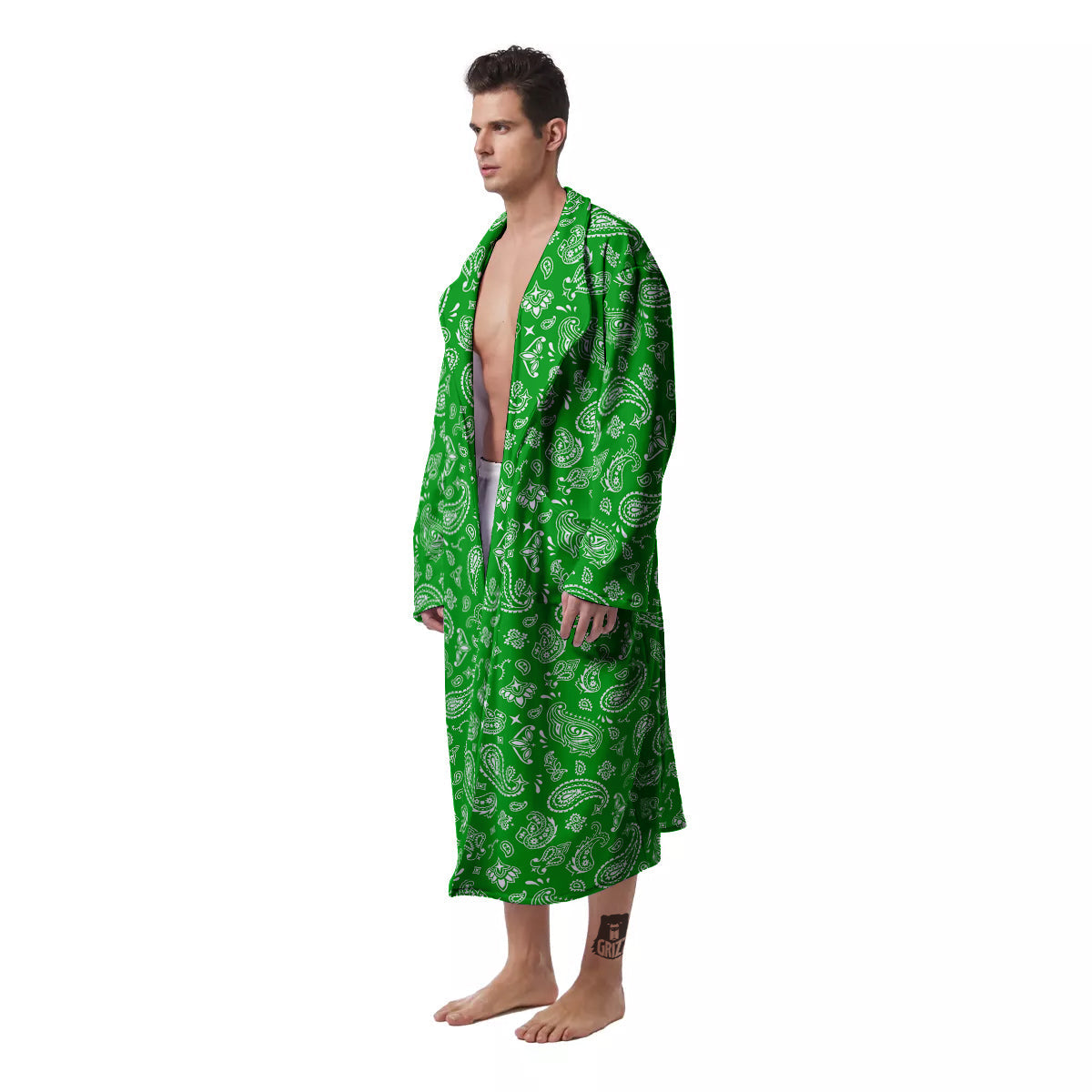 Green Paisley Bandana Print Men's Robe-grizzshop