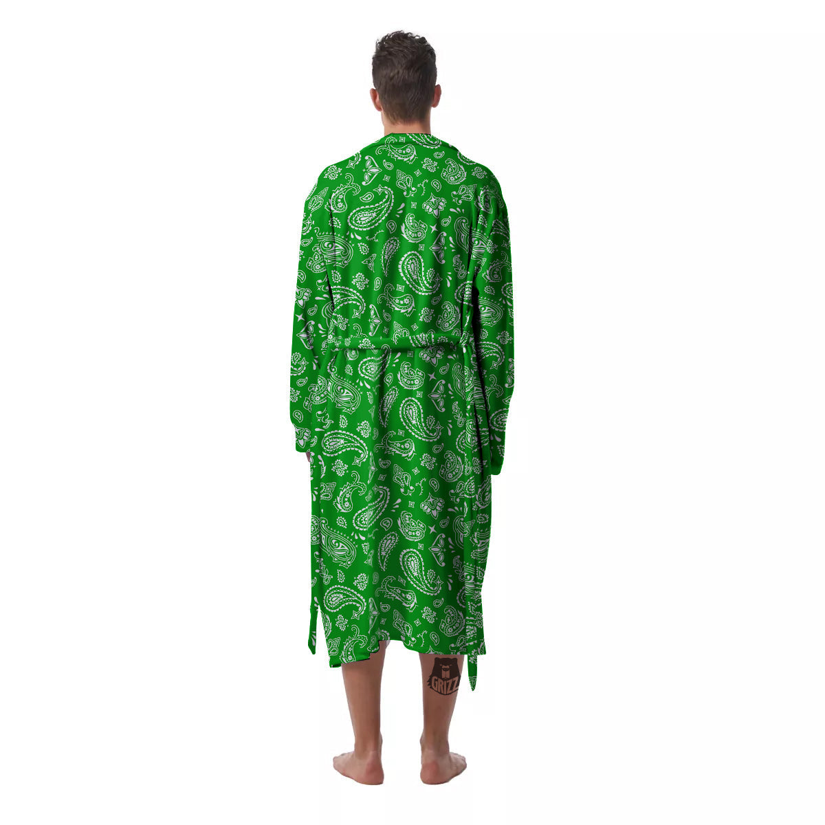 Green Paisley Bandana Print Men's Robe-grizzshop