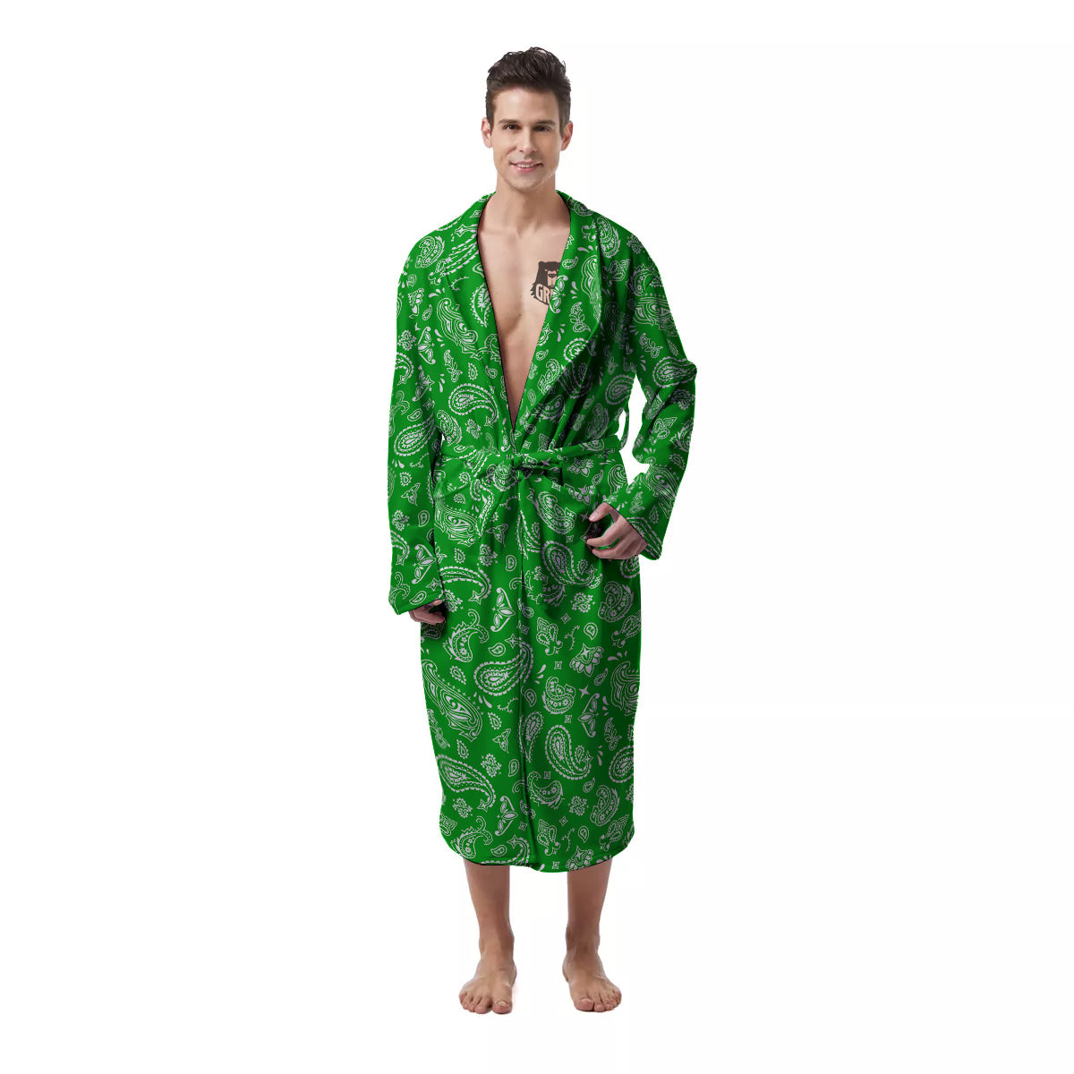 Green Paisley Bandana Print Men's Robe-grizzshop