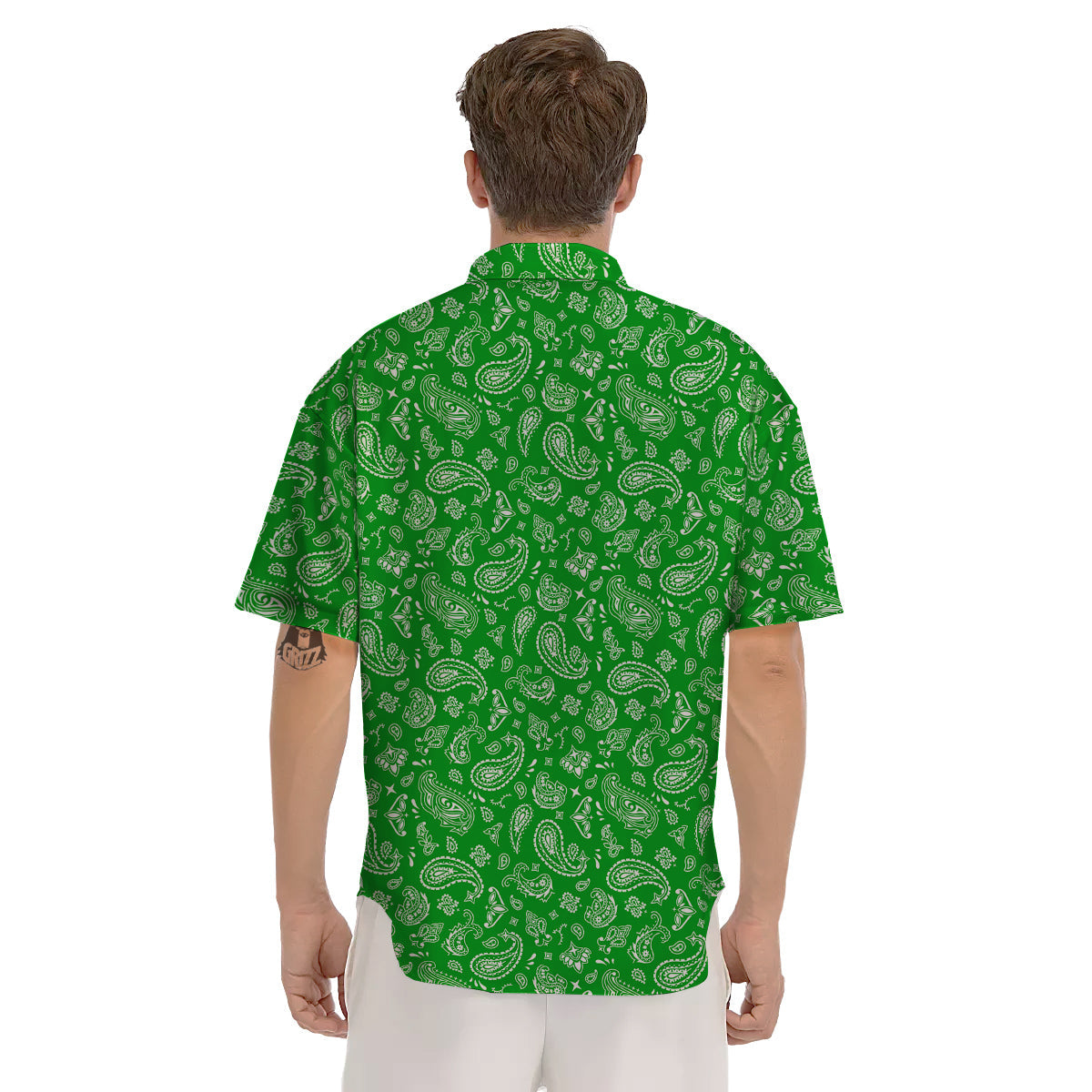 Green Paisley Bandana Print Men's Short Sleeve Shirts-grizzshop