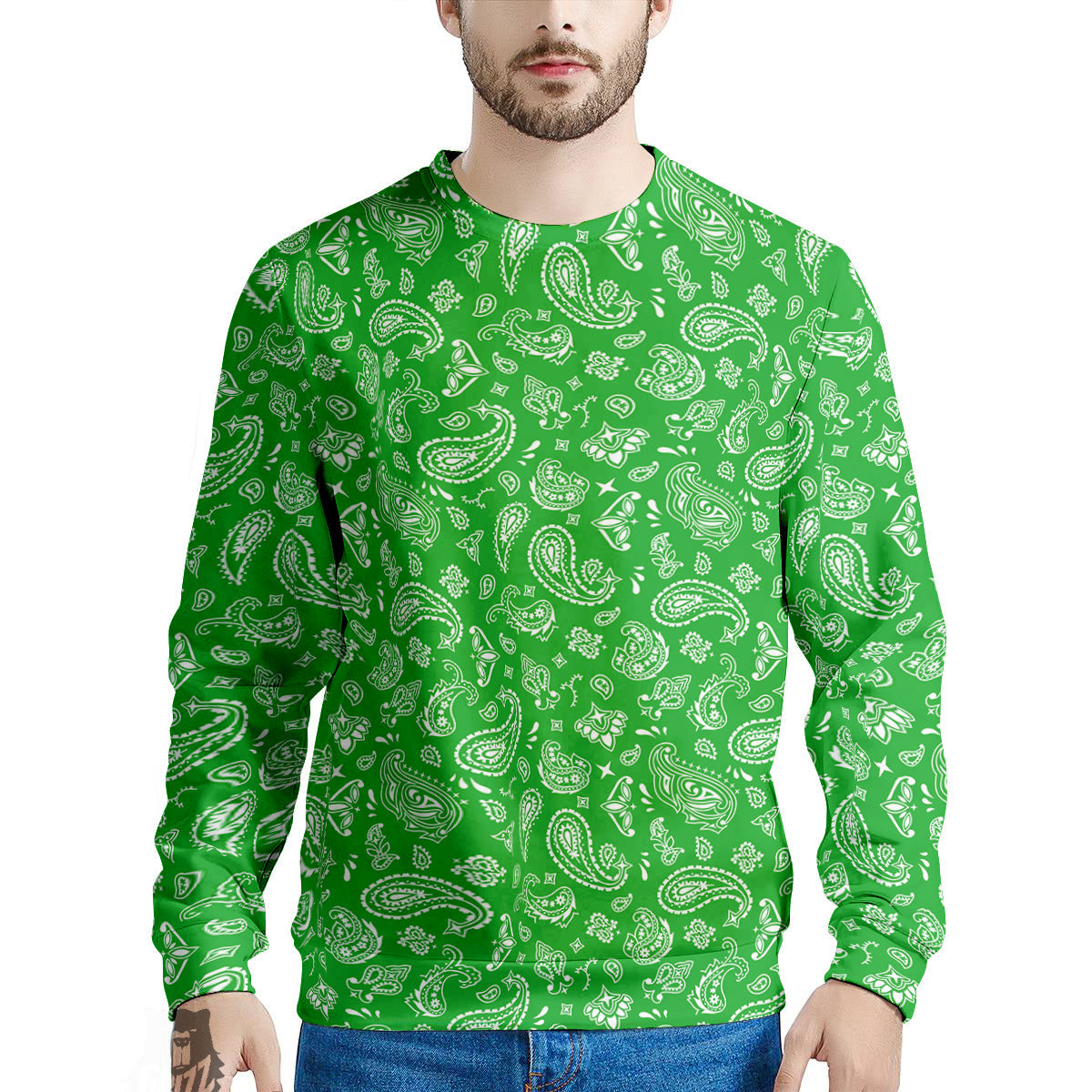 Green Paisley Bandana Print Men's Sweatshirt-grizzshop