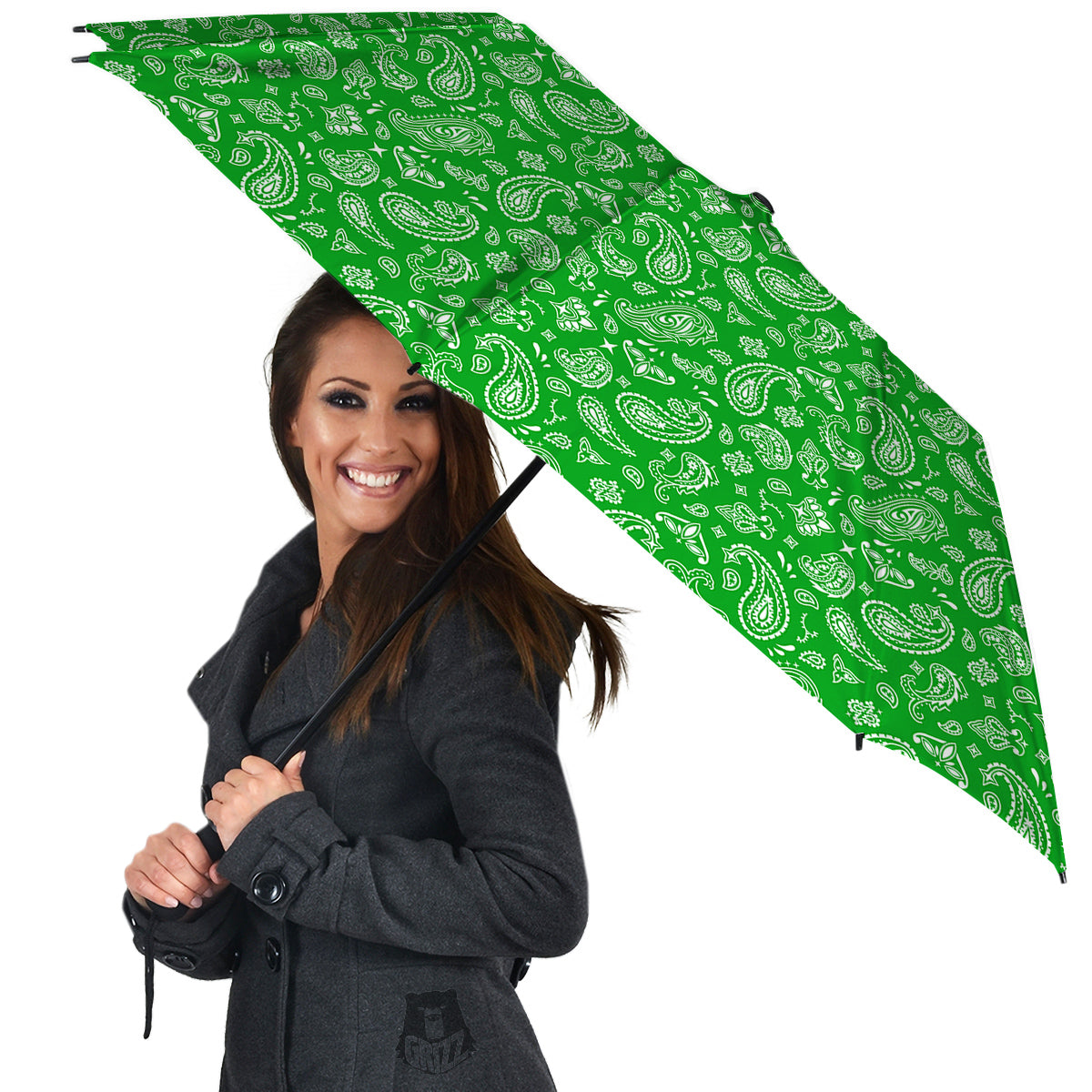 Green Paisley Bandana Print Umbrella-grizzshop