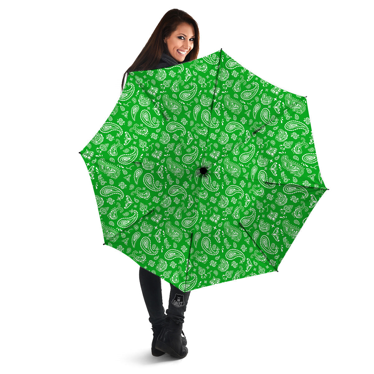 Green Paisley Bandana Print Umbrella-grizzshop