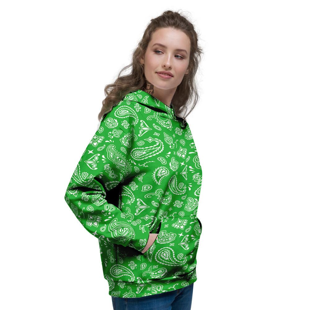 Green Paisley Bandana Print Women's Hoodie-grizzshop