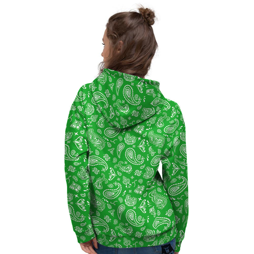 Green Paisley Bandana Print Women's Hoodie-grizzshop