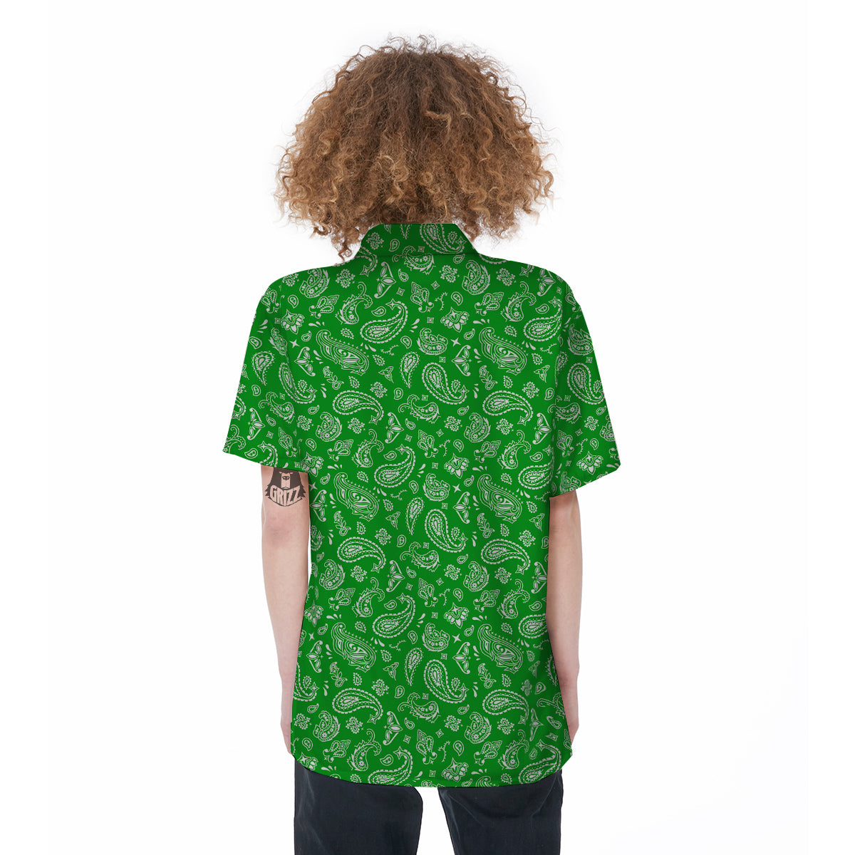 Green Paisley Bandana Print Women's Short Sleeve Shirts-grizzshop