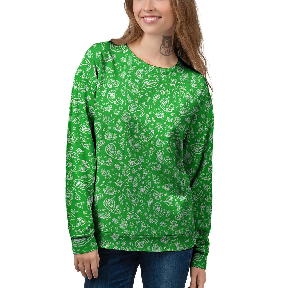 Green Paisley Bandana Print Women's Sweatshirt-grizzshop