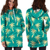 Green Palm Tree Hawaiin Print Hoodie Dress-grizzshop