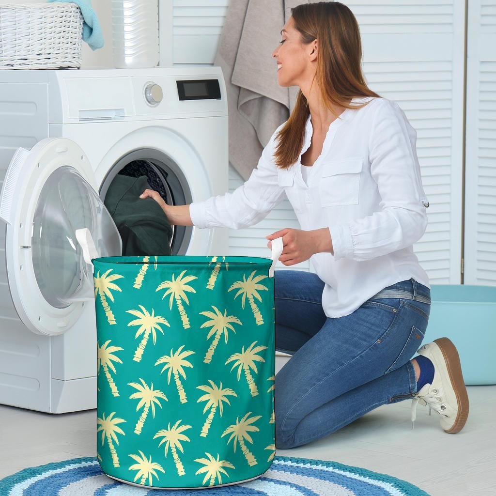 Green Palm Tree Hawaiin Print Laundry Basket-grizzshop