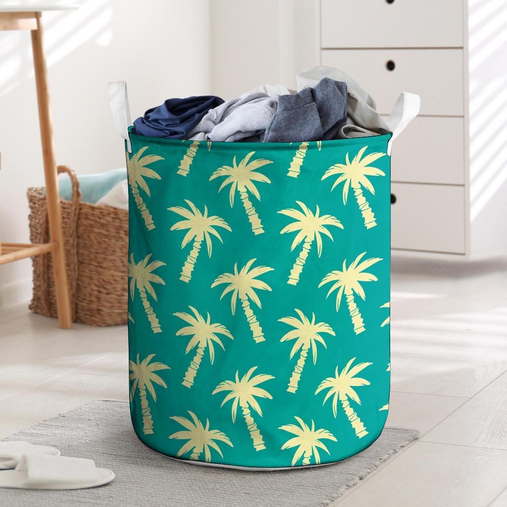 Green Palm Tree Hawaiin Print Laundry Basket-grizzshop